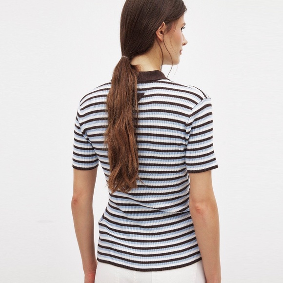 NWT NA-KD x Claire Rose Striped Polo T-Shirt - Picture 3 of 12